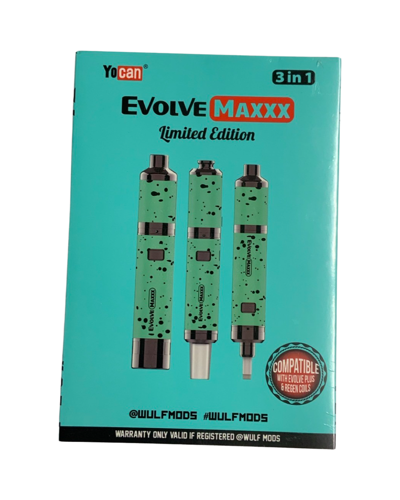 WULF MODS YOCAN EVOLVE MAXXX 3 in 1 VAPORIZER. Compatible with Evolve Plus & Regen Coils. Teal-Black Spatter