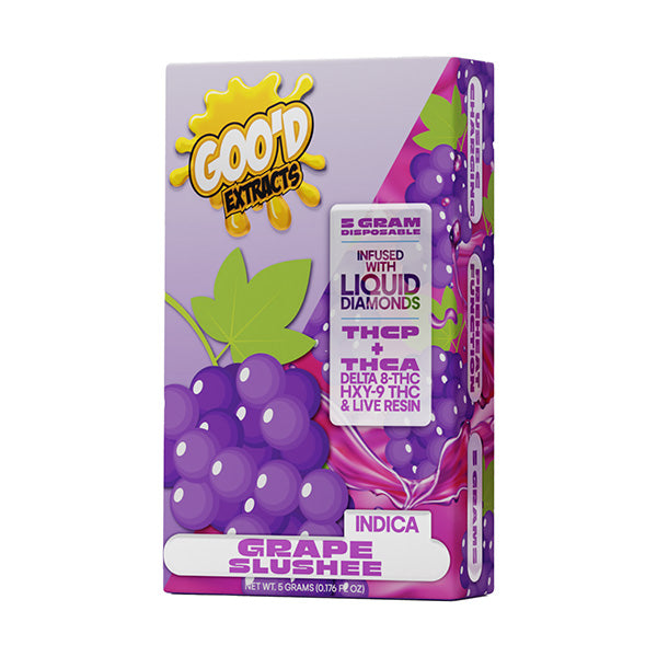 Disposables Goo’d Extracts 5 gram Grape Slushee Indica thc-P, D8, HXY-9, thc-A, live resin, 6-piece box.