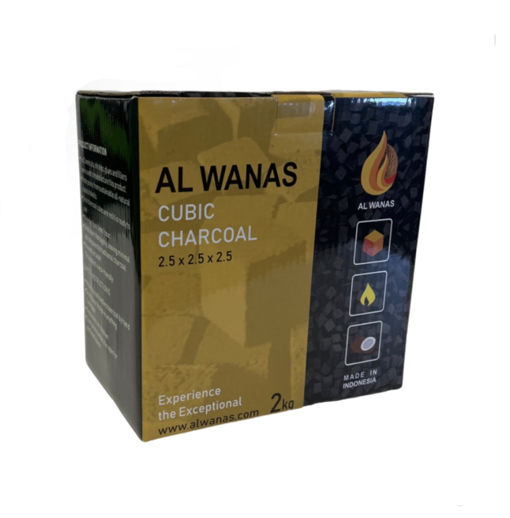 Al WANAS 2kg Cubic Charcoal. Eco-Friendly Chemical Free & 100% Natural Glowing Heat For the perfect experience Long Lasting Up to 120 minutes of smoking.