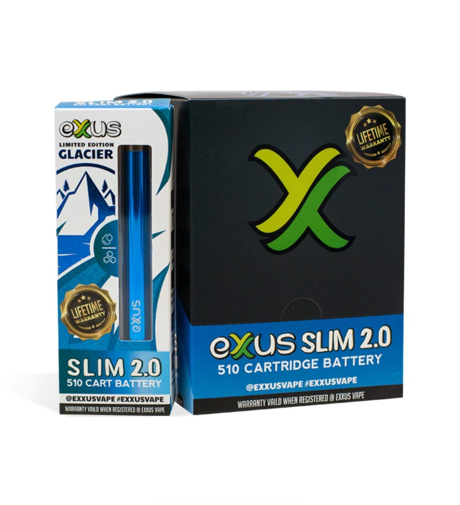 Exus Slim VV 2.0 Glacier .510 Cartridge Battery. 12-Piece Box