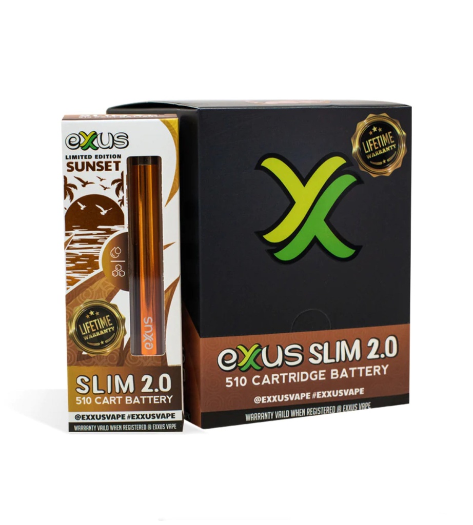 Exus Slim VV 2.0 Sunset .510 Cartridge Battery. 12-Piece Box