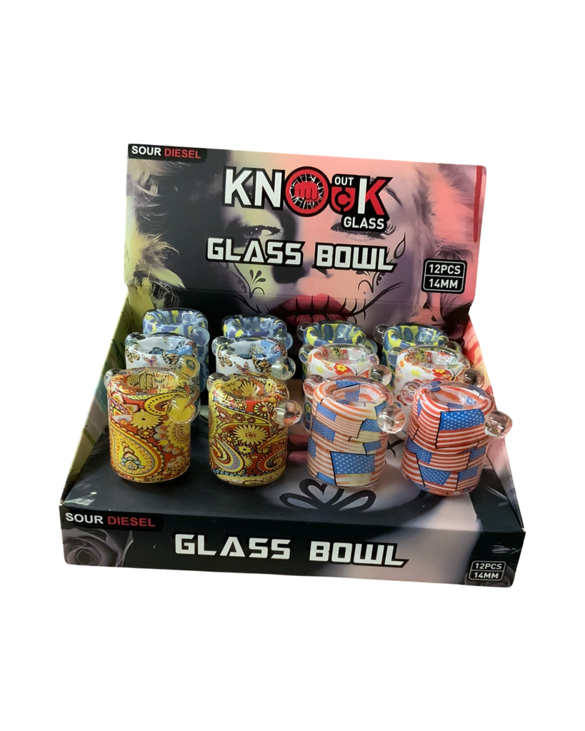 KNOCKOUT GLASS SOUR DIESEL BOWL 14MM STYLE 1 12PCS