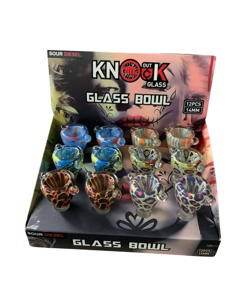 KNOCKOUT GLASS SOUR DIESEL BOWL 14MM STYLE 3 12PCS