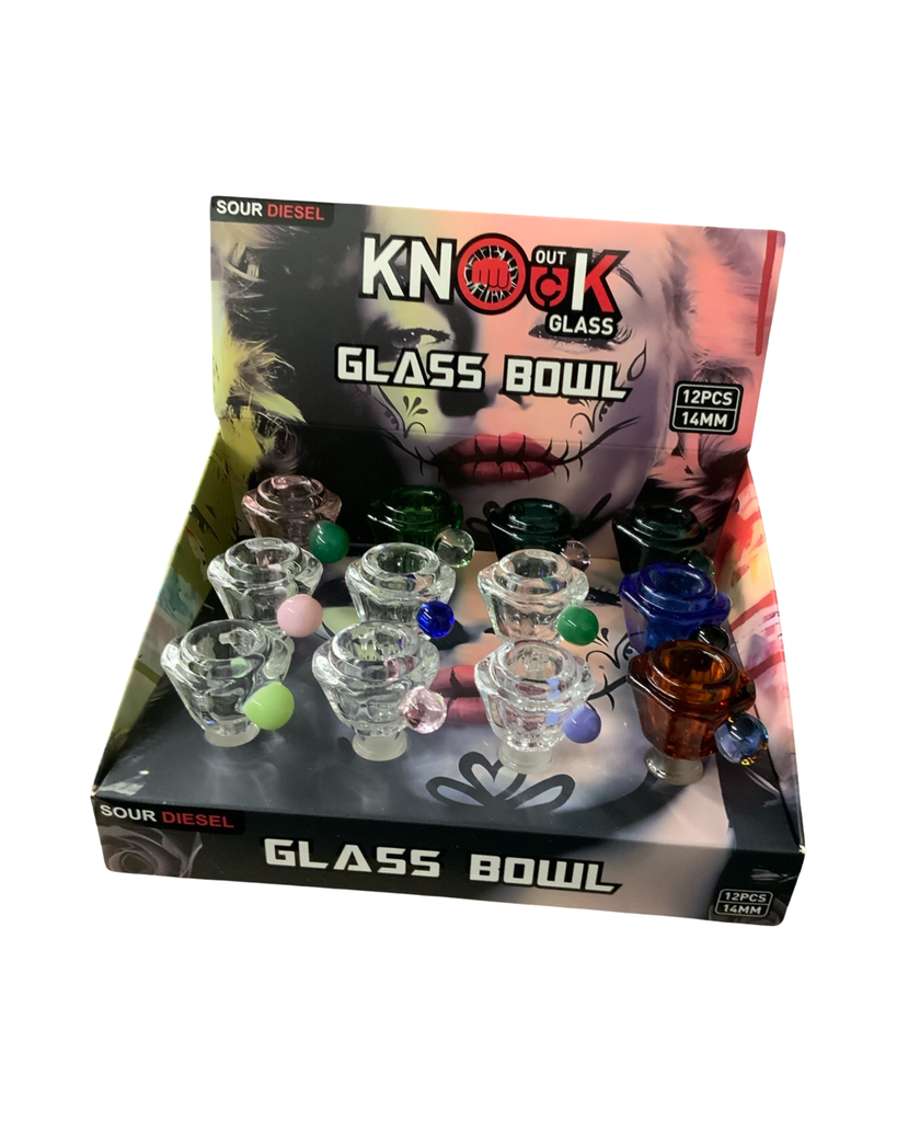 KNOCKOUT GLASS SOUR DIESEL BOWL 14MM STYLE 6 12PCS