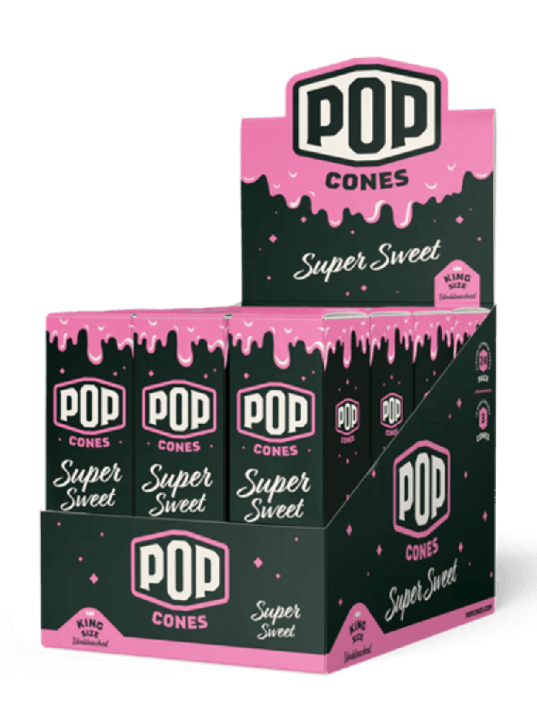 Pop Cones - King Size Terpene Cones - Super Sweet. 3-Cone Pack. 24-Piece Box