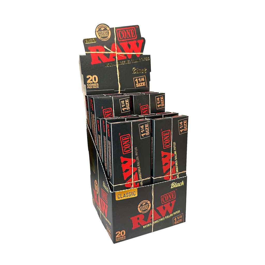 Raw Cones Black 1 1/4. 20-Each Pack. 12- Piece Box