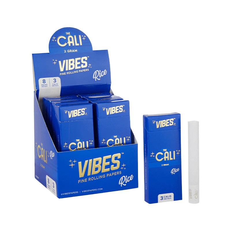 VIBES THE CALI 2 GRAM RICE FINE ROLLING PAPERS 8 PACKS PER BOX 3 CALIS PER PACK