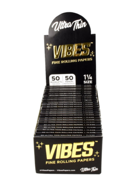 VIBES ULTRA THIN FINE ROLLING PAPERS SIZE 1 1/4 50 BOOKLETS PER BOX 50 PAPERS PER BOOKLET