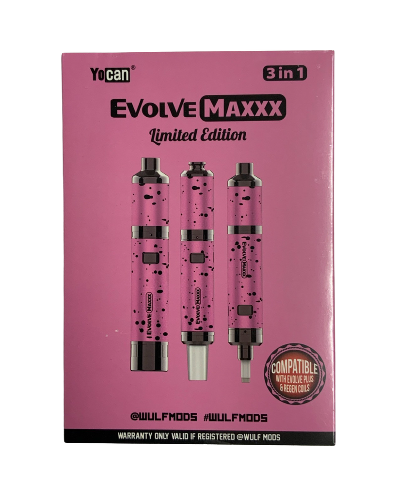 WULF MODS YOCAN EVOLVE MAXXX 3 in 1 VAPORIZER. Compatible with Evolve Plus & Regen Coils. Pink-Black Spatter