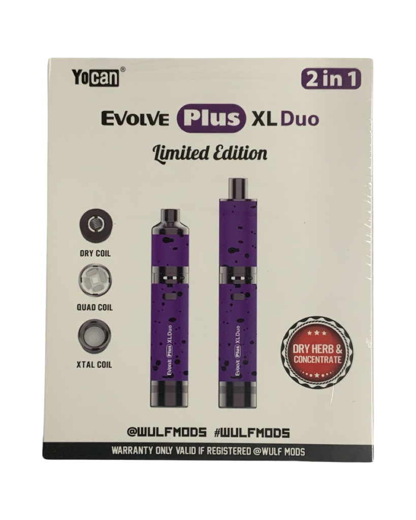 WULF MODS YOCAN EVOLVE PLUS XL DUO 2 in 1 VAPORIZER. Dry Herb & Concentrate. Purple-Black Spatter