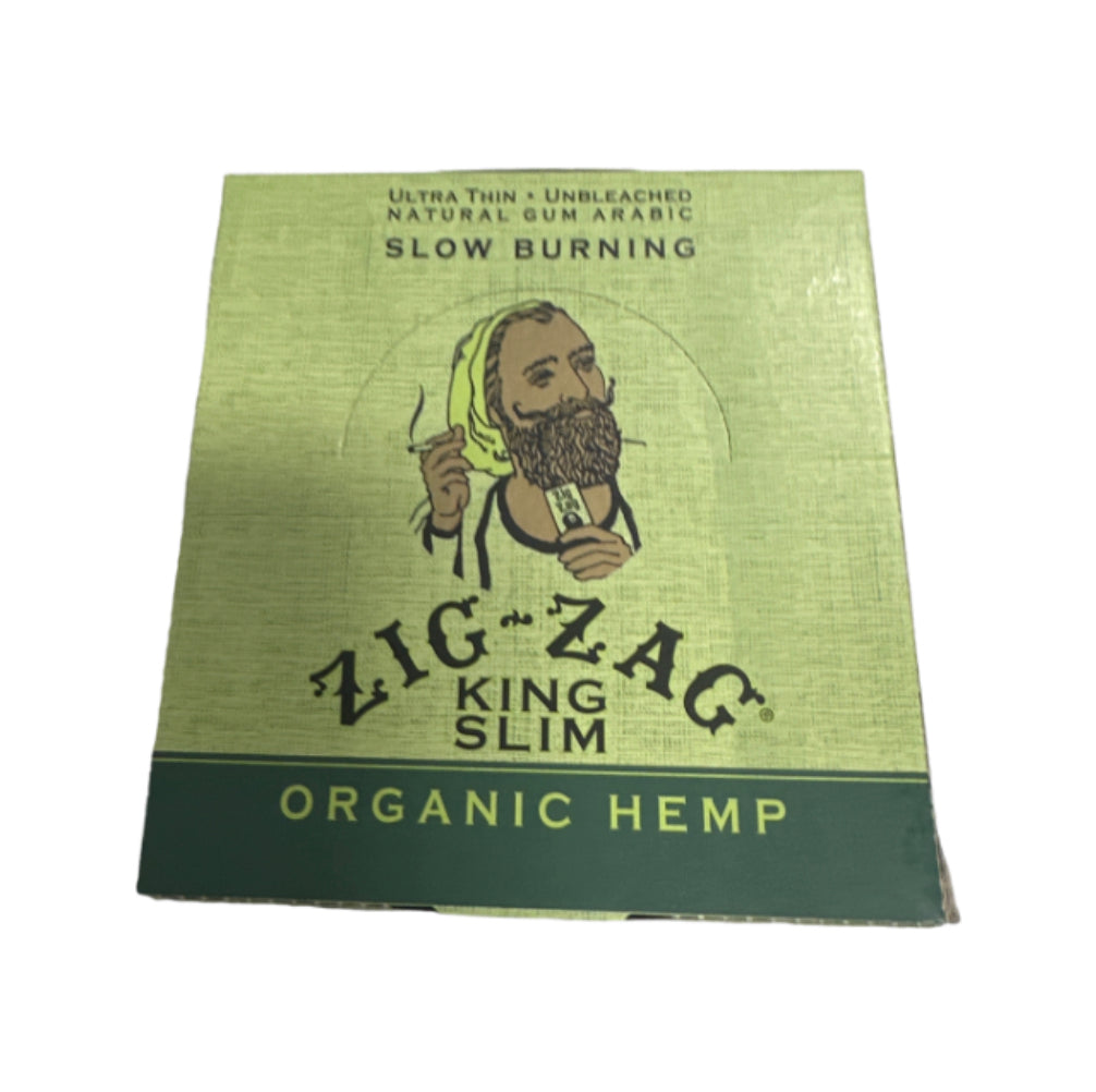 ZIG-ZAG KING SLIM ORGANIC HEMP ULTRA THIN UNBLEACHED NATURAL GUM ARABIC SLOW BURNING CIGARETTE PAPERS 24 BOOKLETS