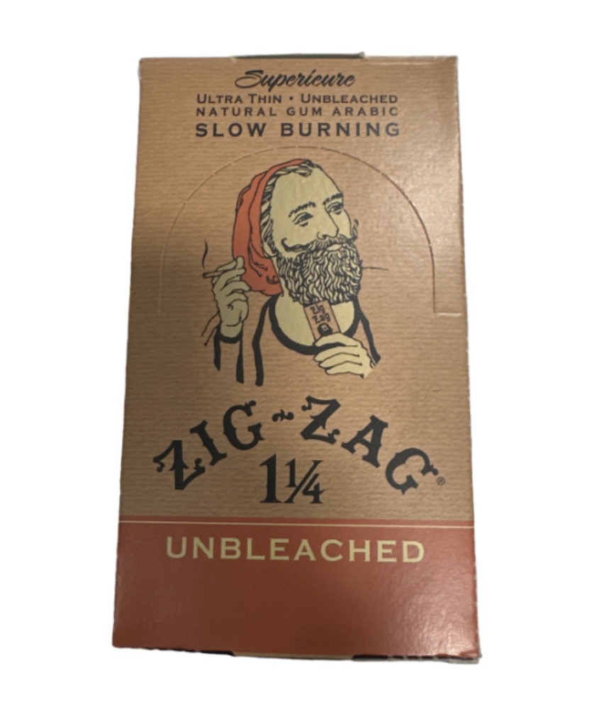 ZIG-ZAG SUPERIEURE UNBLEACHED ULTRA THIN UNLEACHED NATURAL GUM ARABIC SLOW BURNING CIGARETTE PAPERS 1 1/4 size 24 BOOKLETS